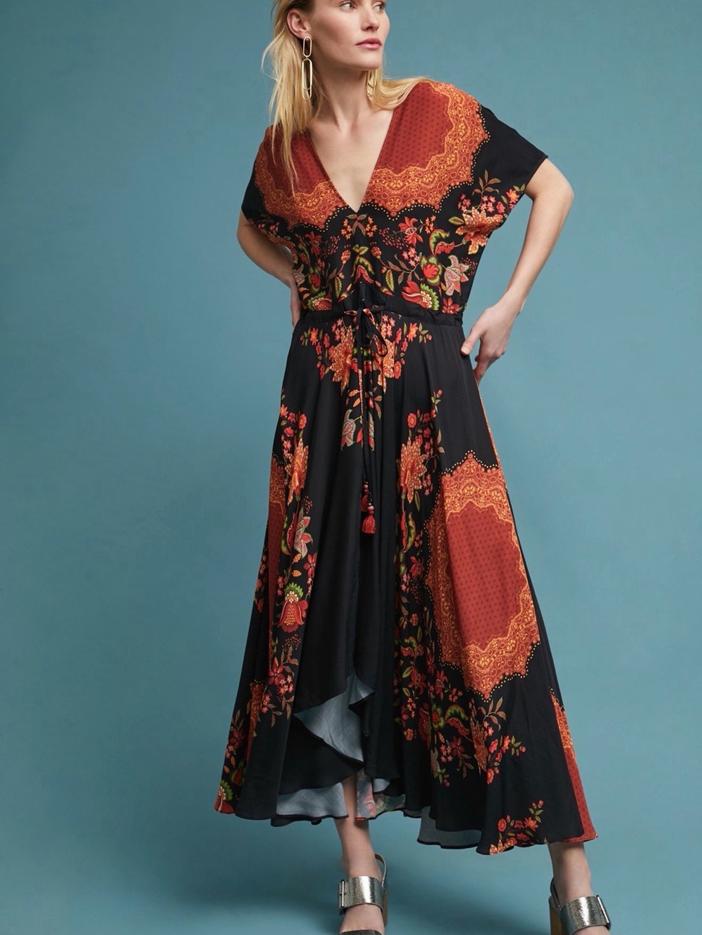Farm Rio Marlow Floral High-Low Maxi Dress with Tie Waist (Orig $228)